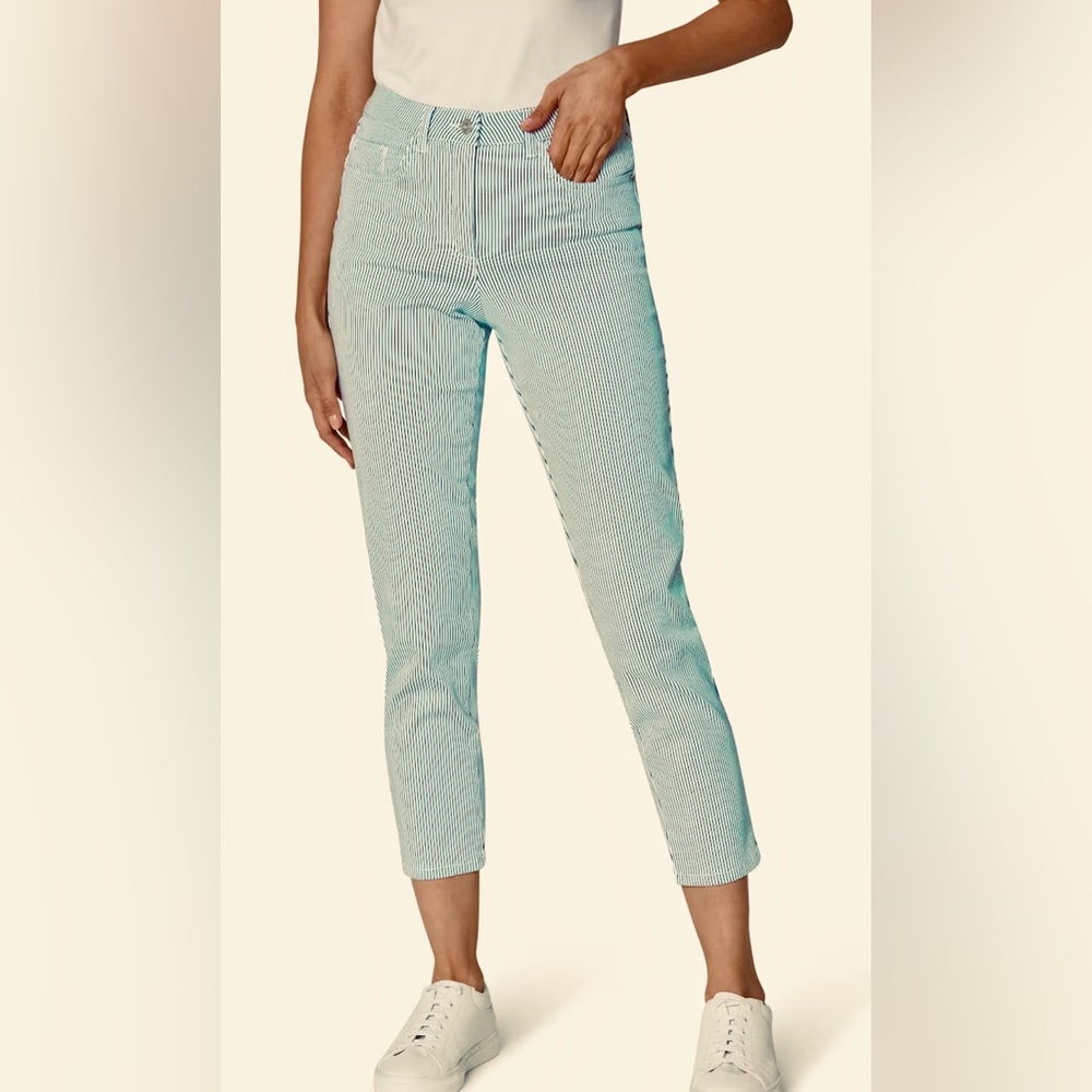 MADELEINE Slim Fit Jeans White Green Stripes Size 14